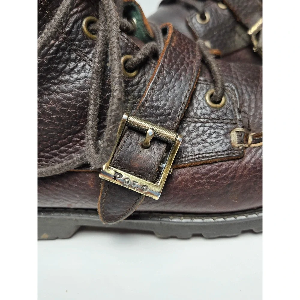 Kids Polo Ralph Lauren Size 6 Brown Leather Ranger Buckle‎ Lace Up Boots